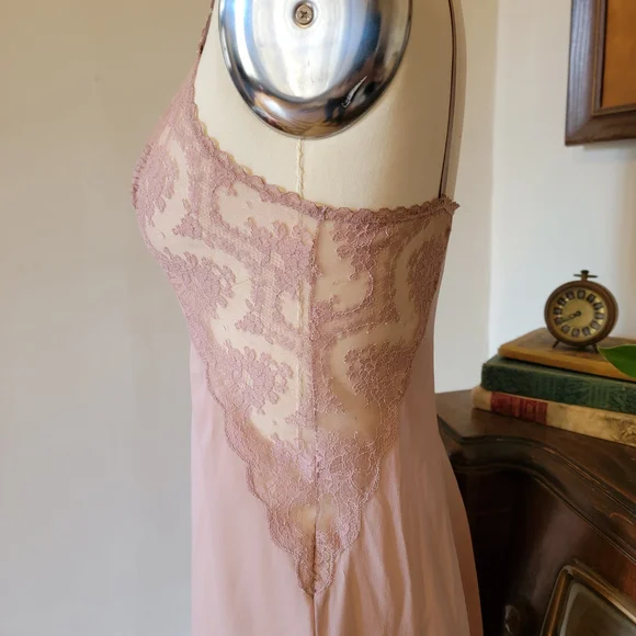 Vintage Lace Slip Dress Mauve Chemise Nighty 34 Sm Med - Picture 4 of 6
